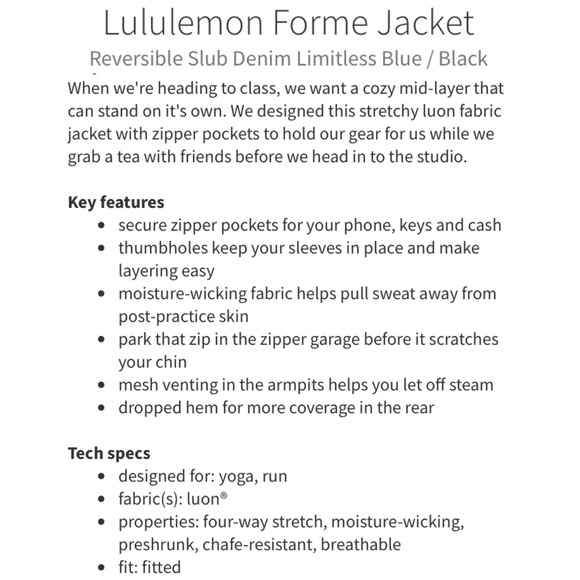 LULULEMON Forme Jacket Reversible Slub Denim Limitless Blue/Black Size 4 - Picture 16 of 16